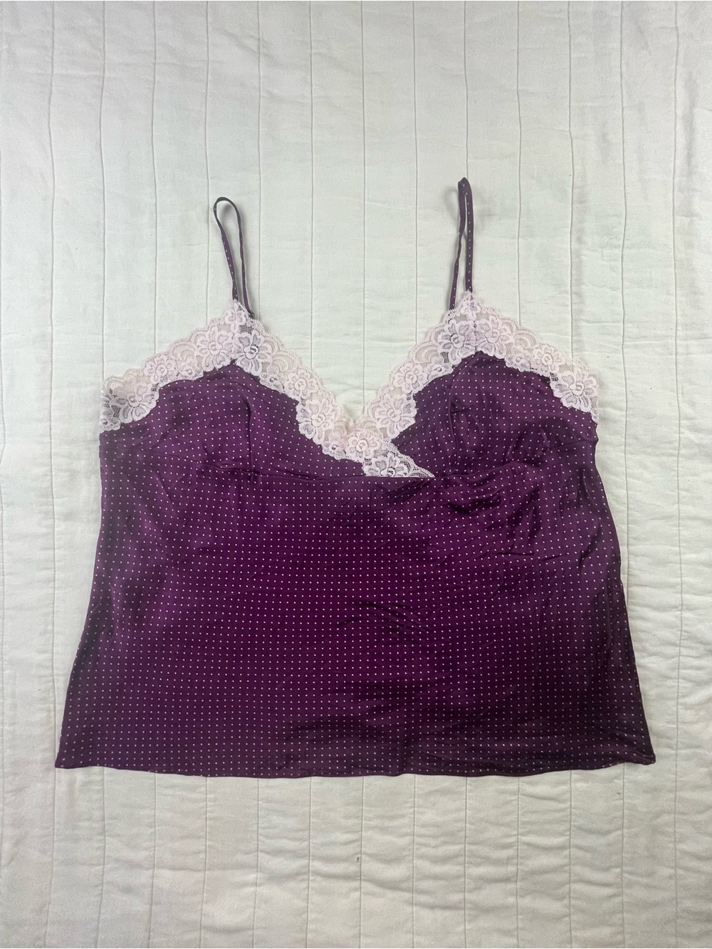 Hillard & Hanson Plum Polka Dot Satin Lace-Trim Camisole